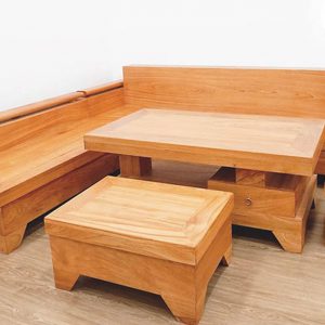 Sofa góc L tay trứng gỗ gõ đỏ SF008