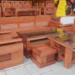 Sofa đối tay trứng gỗ xoan đào SF002