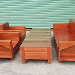 Sofa đối tay vuông gỗ xoan đào SF003